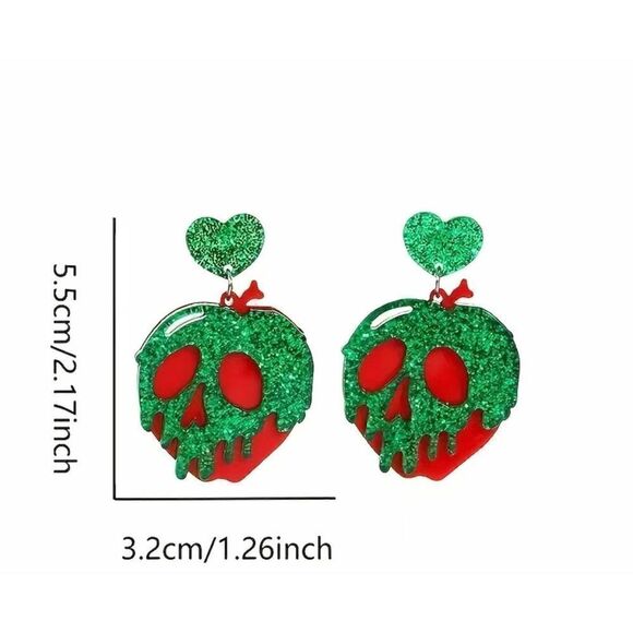 Halloween green skull apple gangling goth style acrylic earrings - Picture 5 of 5
